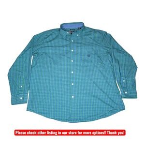 Chaps Shirt Mens XL Blue Green Plaid Button Down Easy Care Classic Pocket